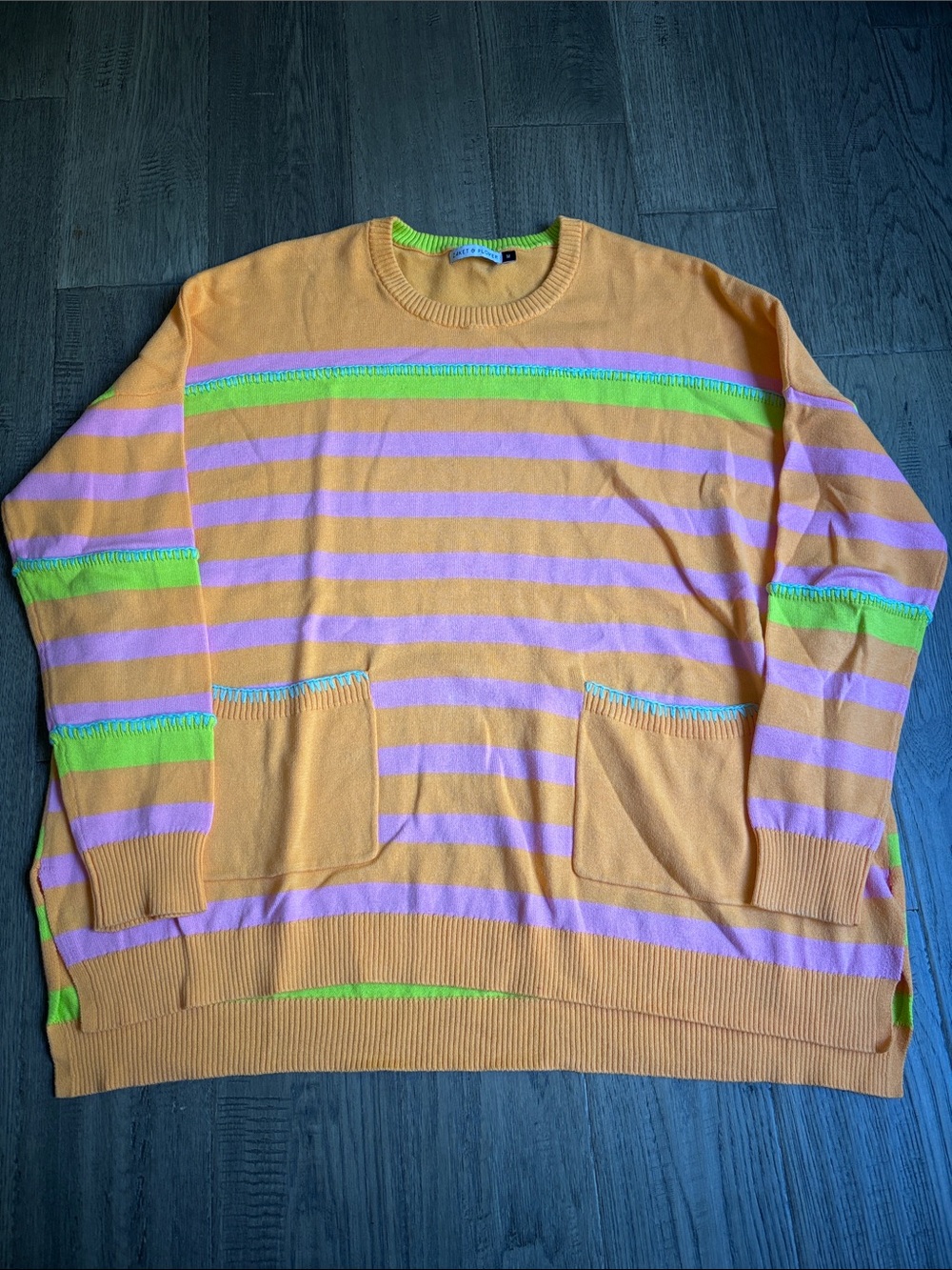 Zaket & Plover | 100% Cotton Peach Stripe Crewneck Oversized Sweater Size Medium